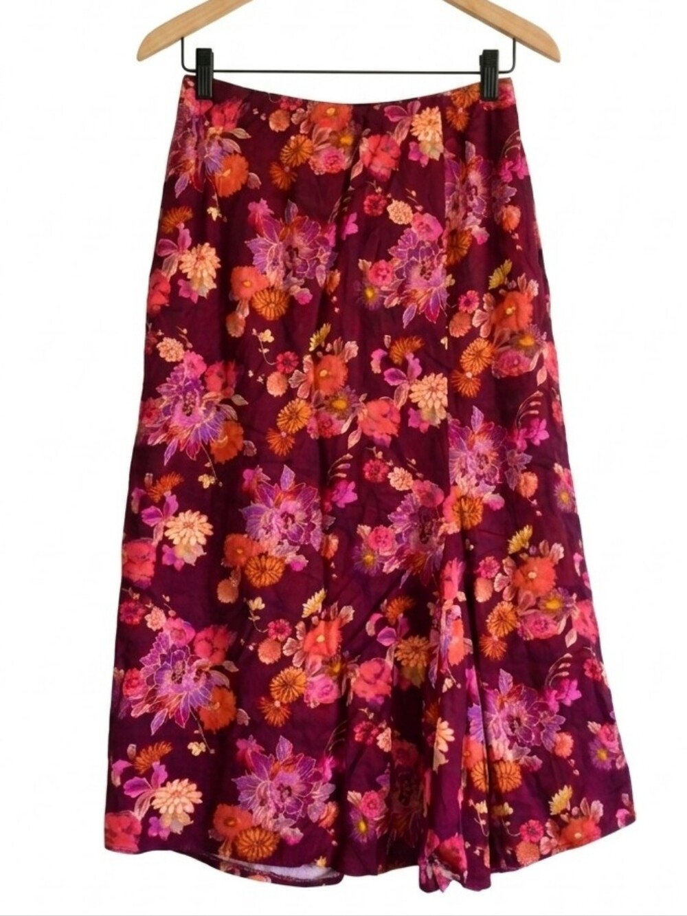 Vintage bold fushia pink floral midi skirt
